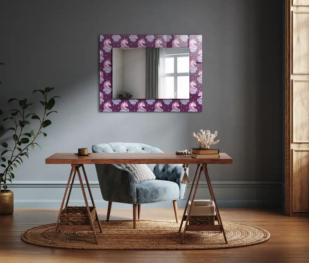 Rectangular wall mirror design Unicorns stars lettering