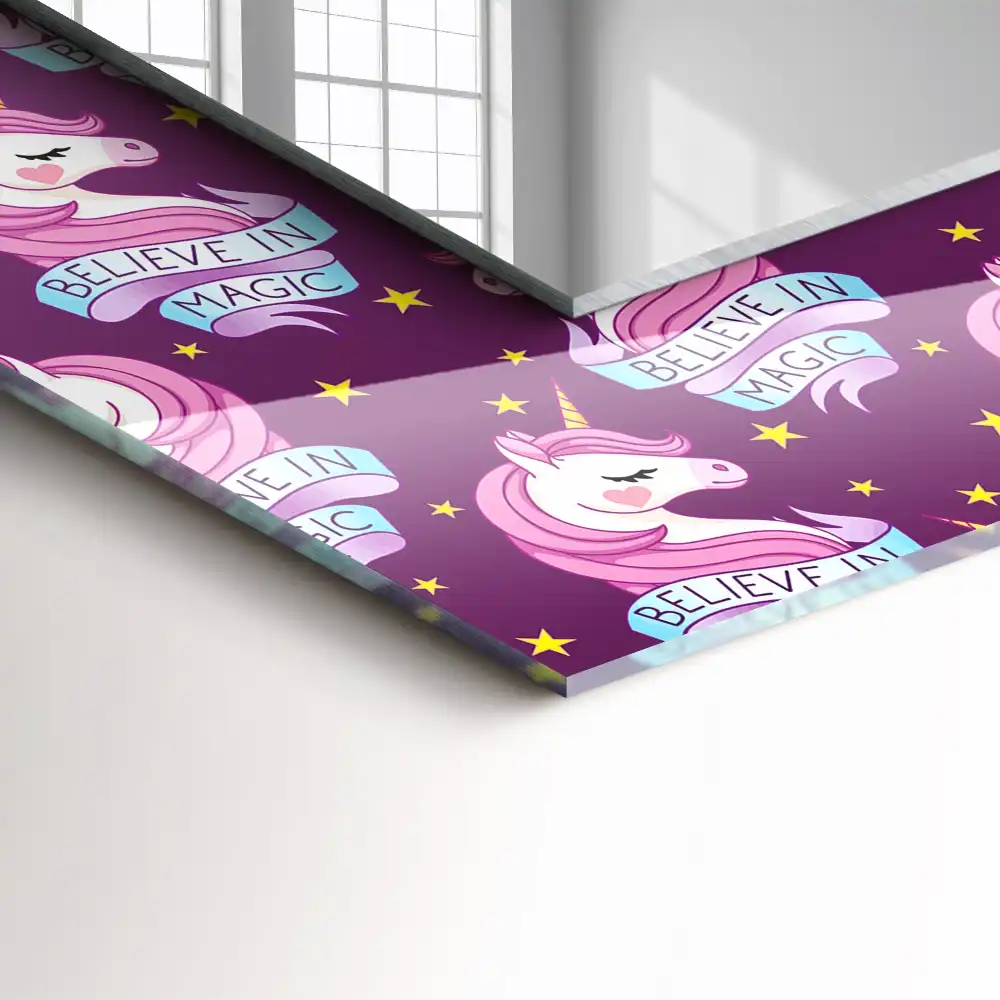 Rectangular wall mirror design Unicorns stars lettering