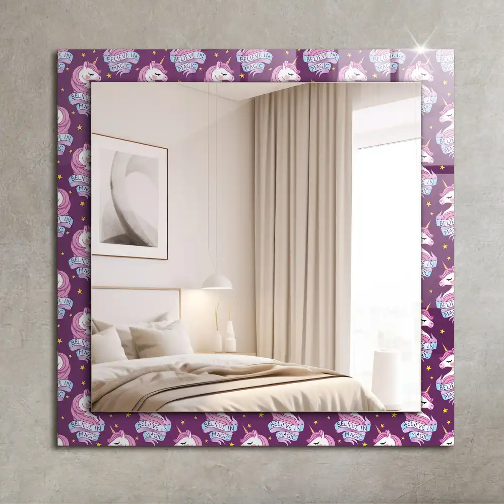Rectangular wall mirror design Unicorns stars lettering