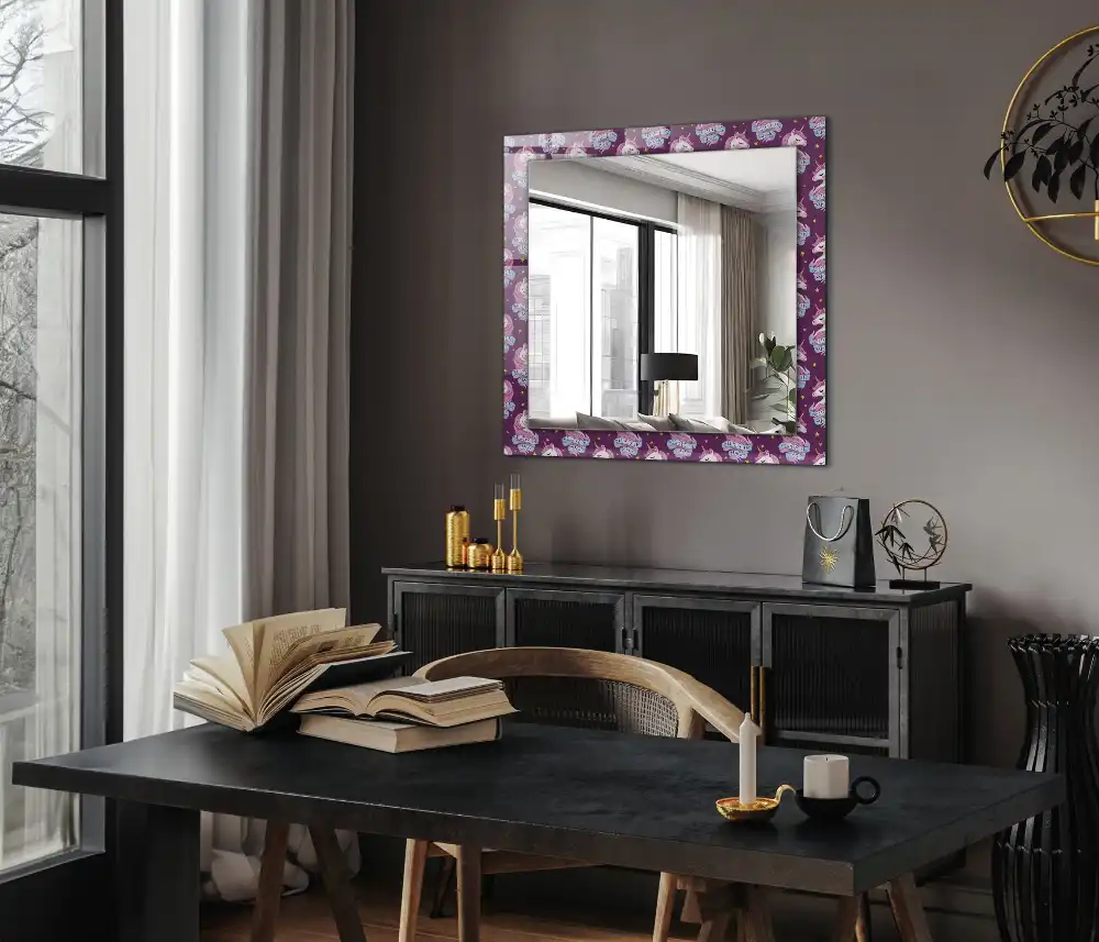 Rectangular wall mirror design Unicorns stars lettering