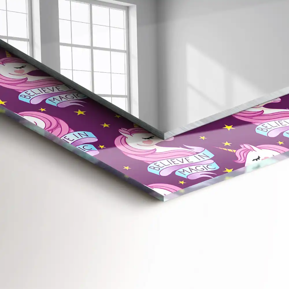 Rectangular wall mirror design Unicorns stars lettering
