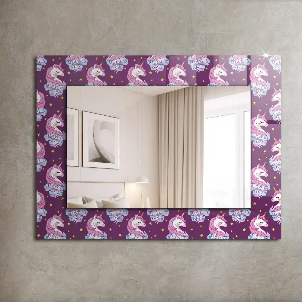 Rectangular wall mirror design Unicorns stars lettering