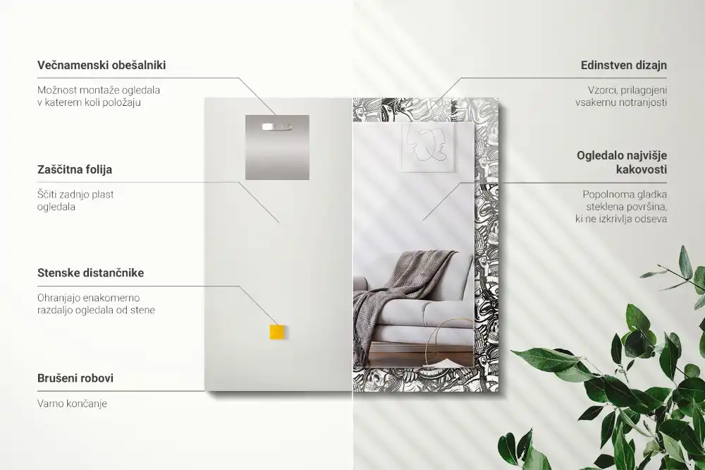 Rectangular mirror print Black and white patterns