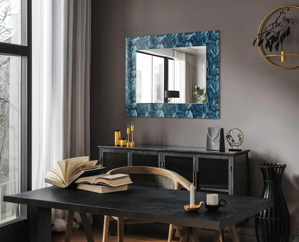 Rectangle decorative mirror Blue leaves pattern