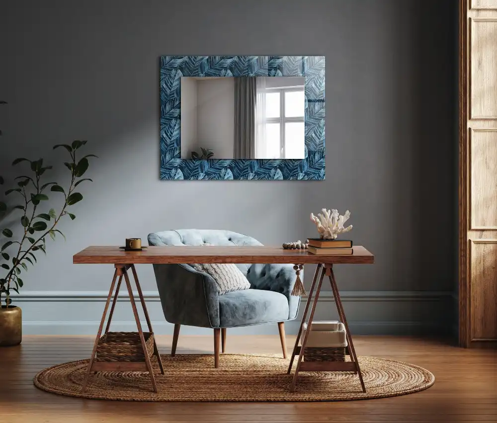 Rectangle decorative mirror Blue leaves pattern