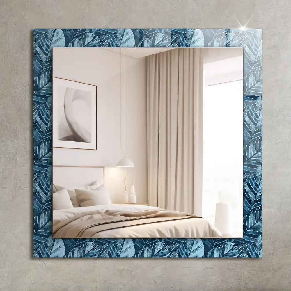 Rectangle decorative mirror Blue leaves pattern