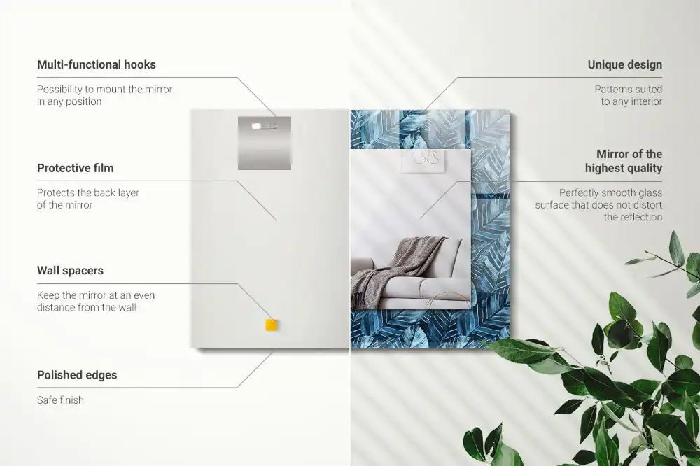 Rectangle decorative mirror Blue leaves pattern