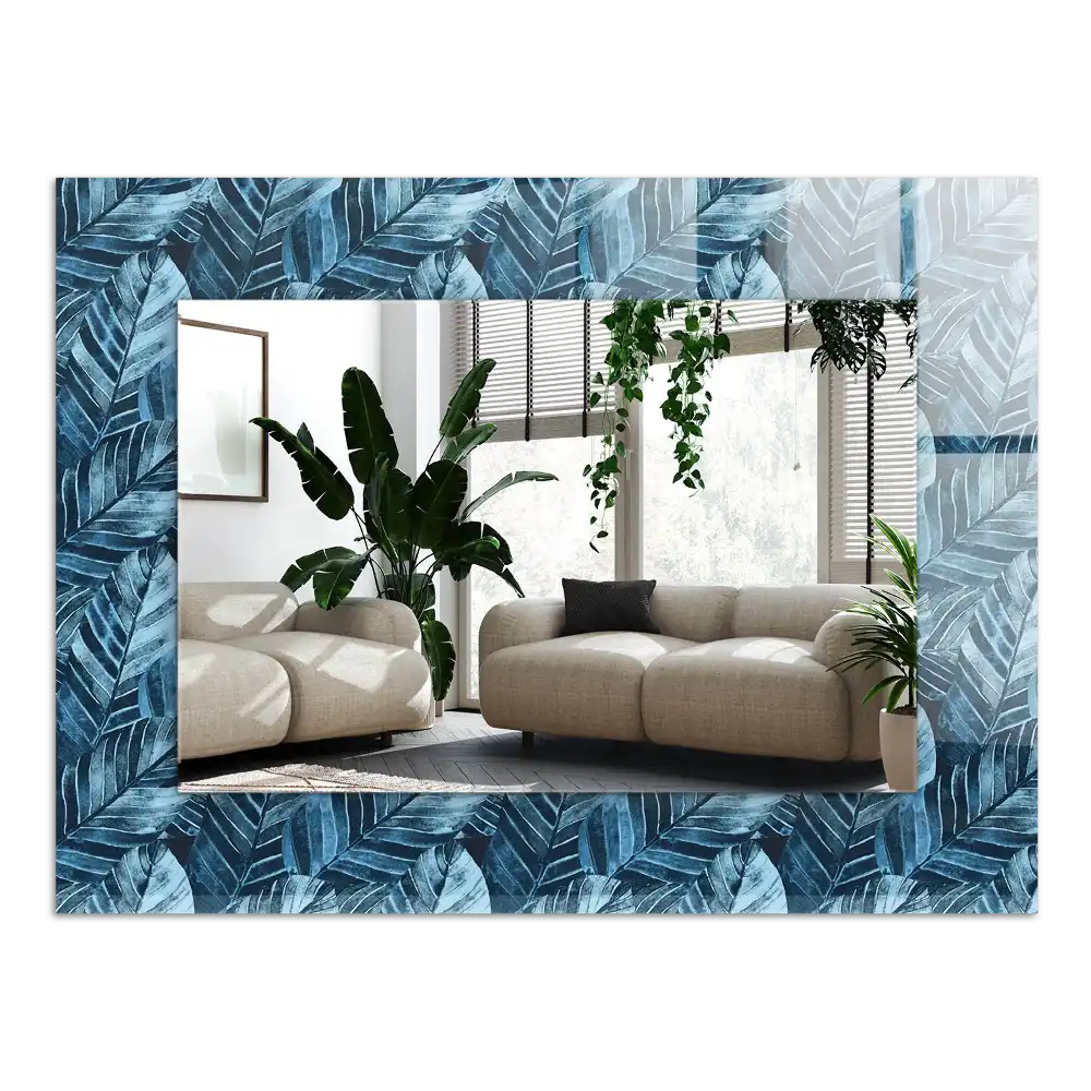Rectangle decorative mirror Blue leaves pattern