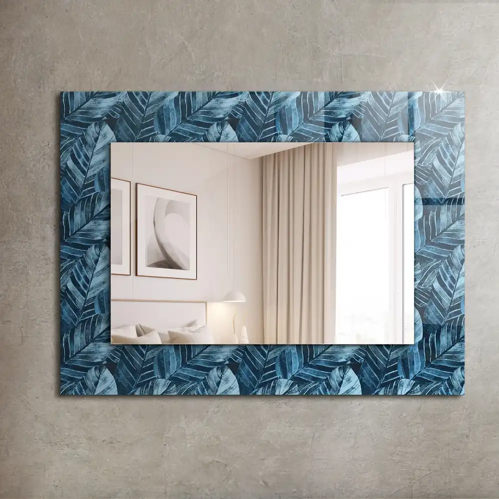 Rectangle decorative mirror Blue leaves pattern