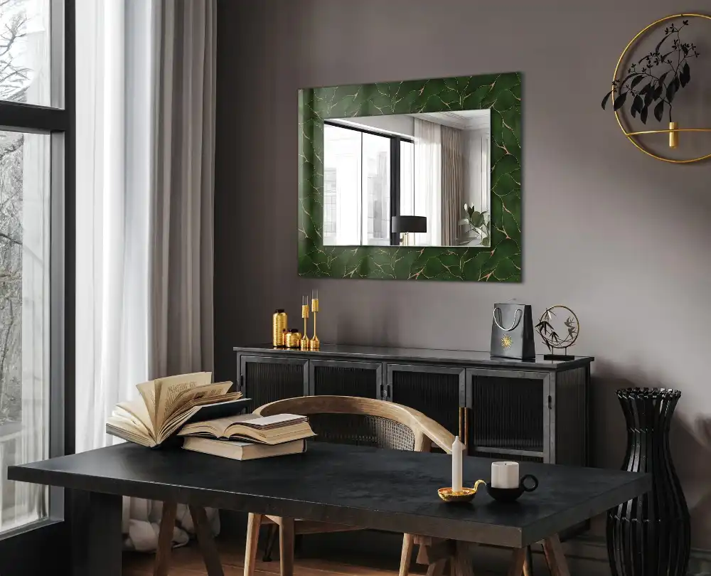 Rectangular decorative mirror Green leaves pattern