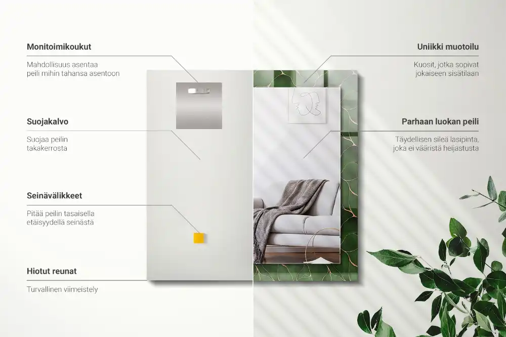 Rectangular decorative mirror Green leaves pattern