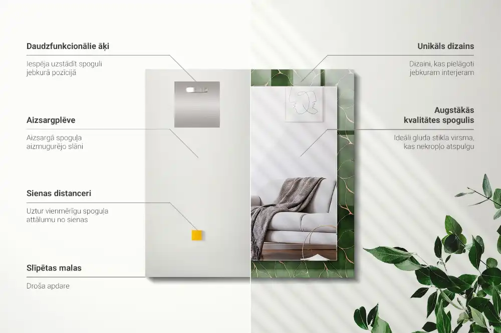 Rectangular decorative mirror Green leaves pattern