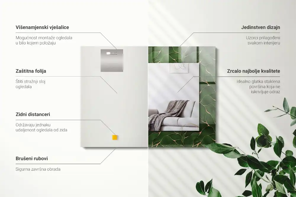 Rectangular decorative mirror Green leaves pattern