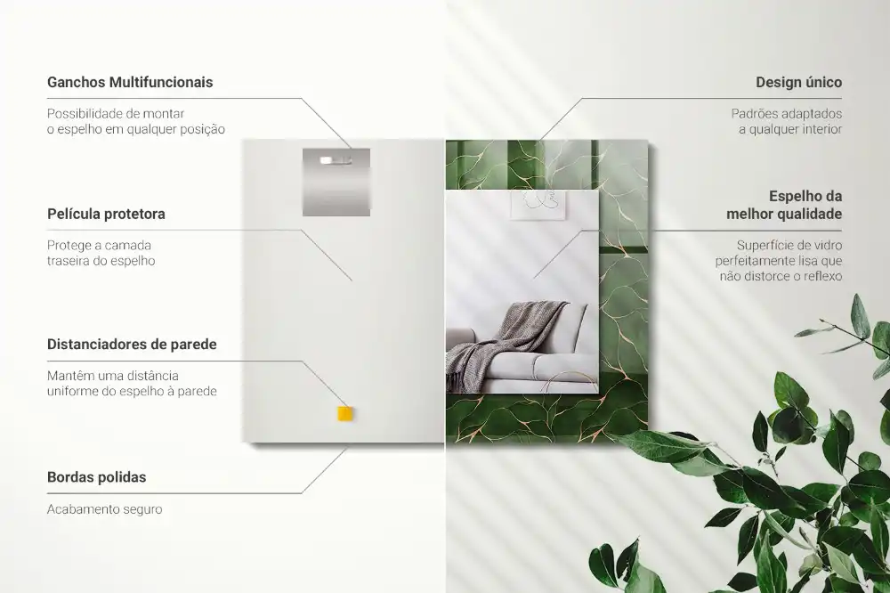 Rectangular decorative mirror Green leaves pattern