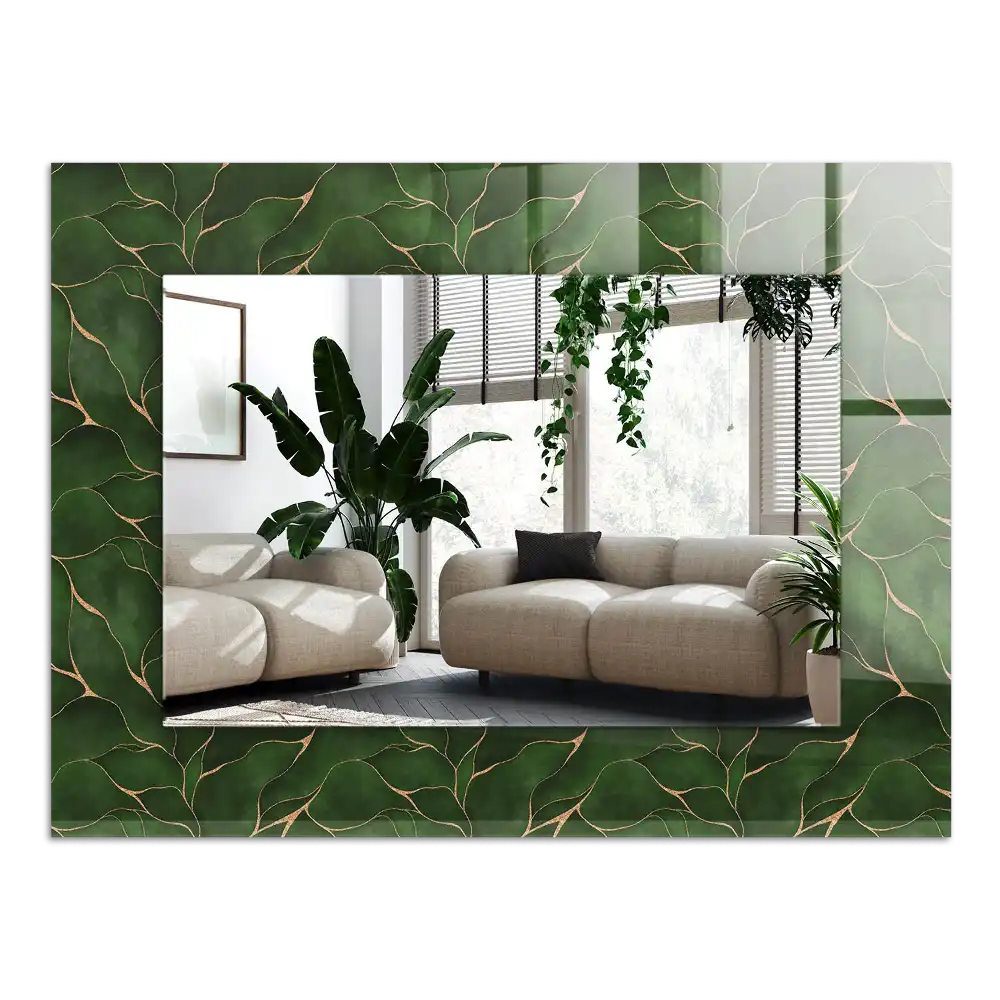 Rectangular decorative mirror Green leaves pattern