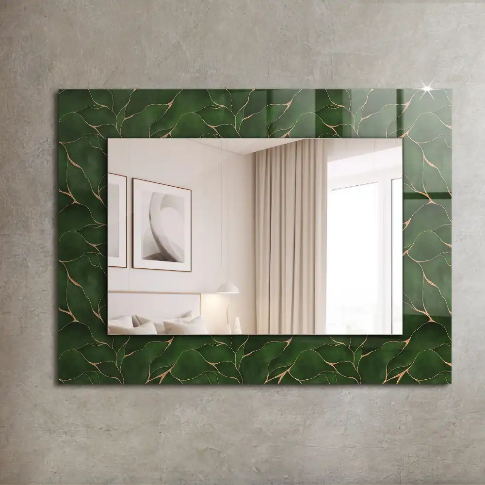 Rectangular decorative mirror Green leaves pattern