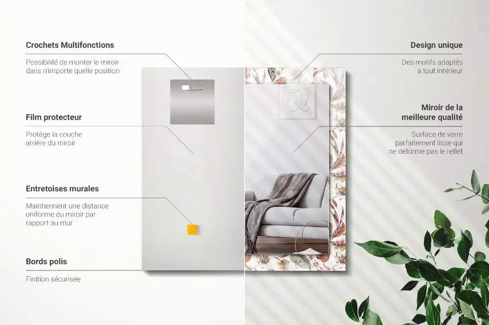 Rectangular mirror print Flowers and leaves