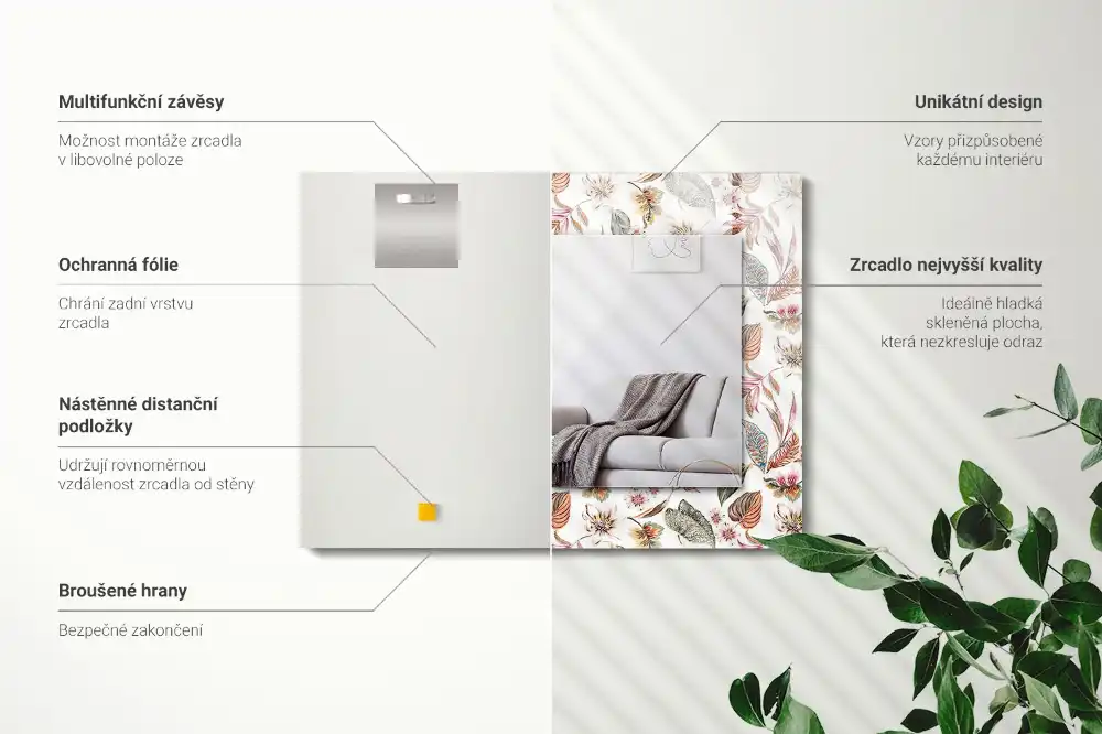 Rectangular mirror print Flowers and leaves