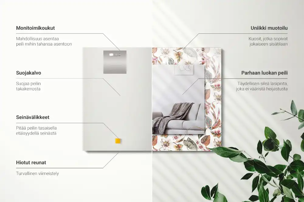 Rectangular mirror print Flowers and leaves