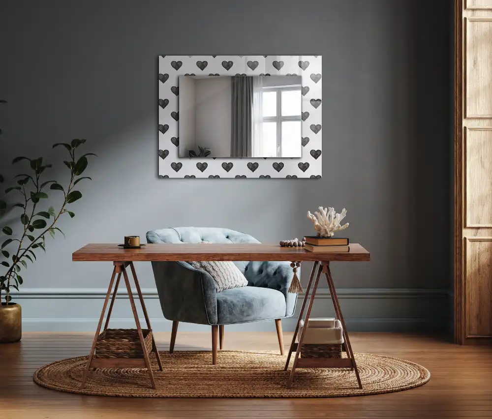 Rectangle decorative mirror Black hearts pattern