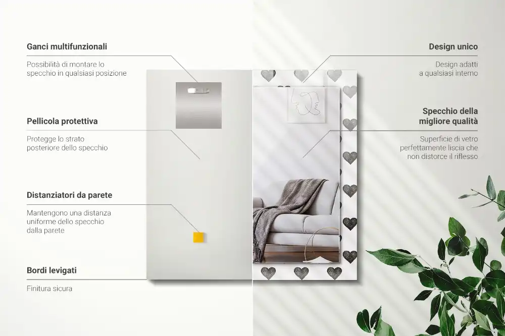 Rectangle decorative mirror Black hearts pattern