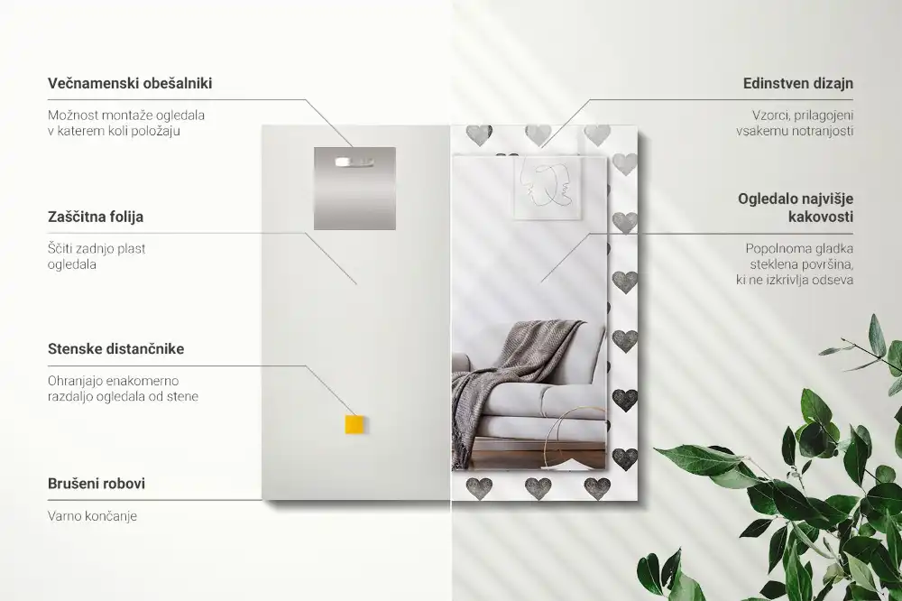 Rectangle decorative mirror Black hearts pattern