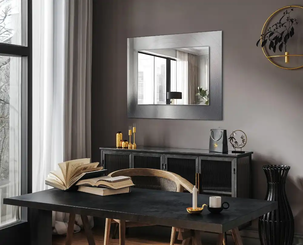 Rectangular wall mirror design Round metal surface