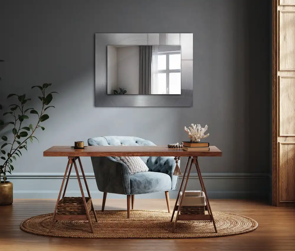 Rectangular wall mirror design Round metal surface