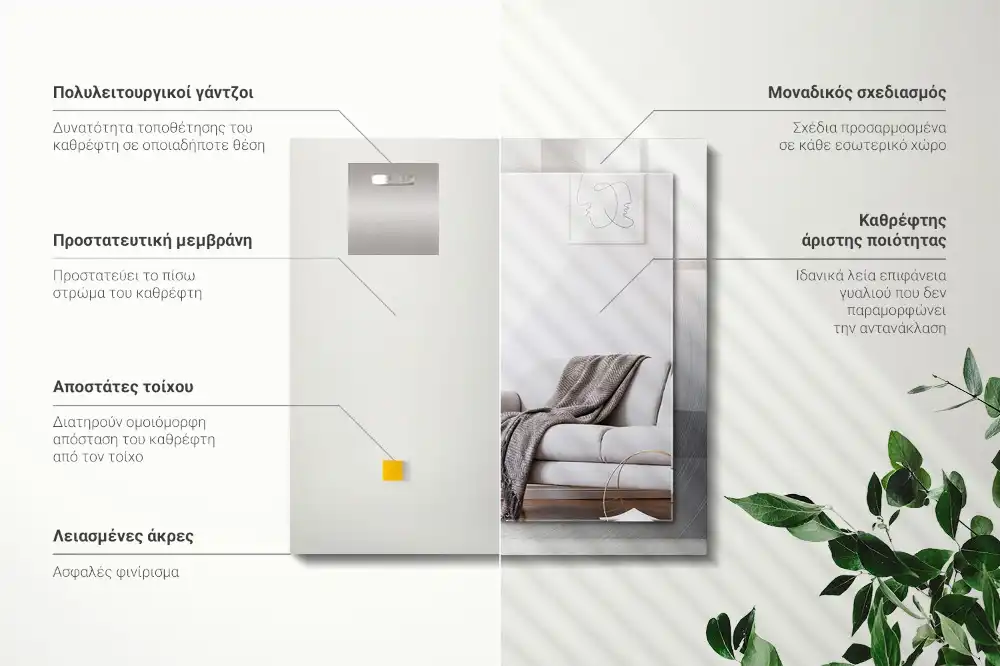 Rectangular wall mirror design Round metal surface