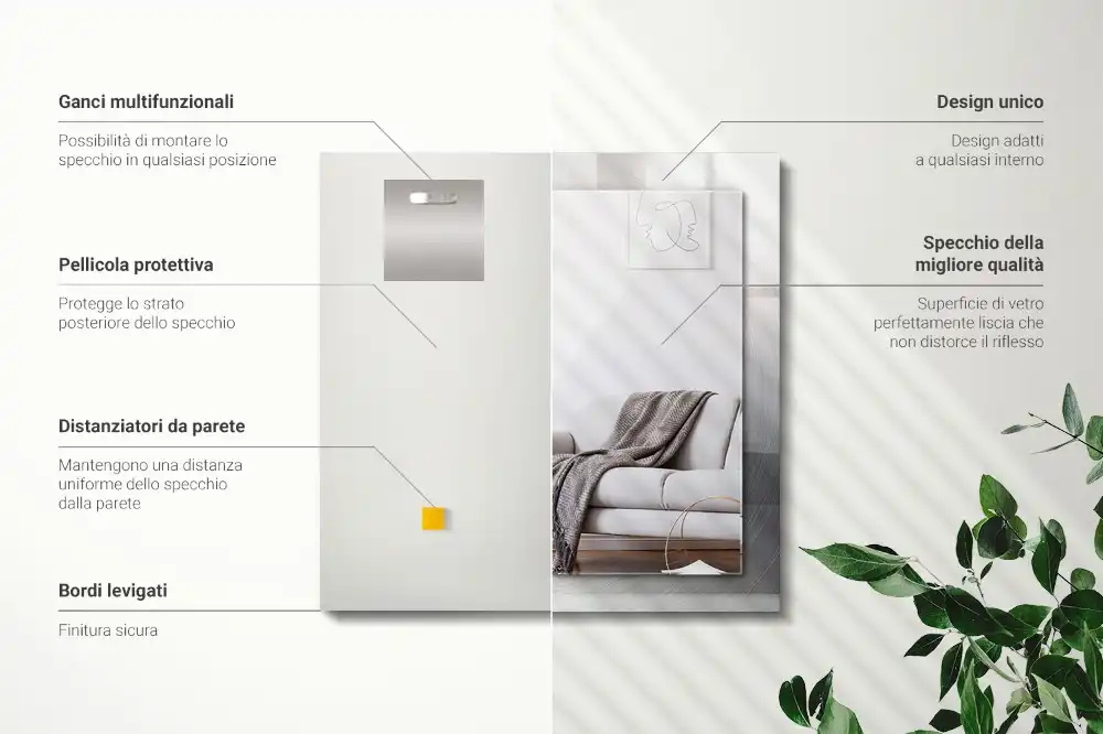 Rectangular wall mirror design Round metal surface