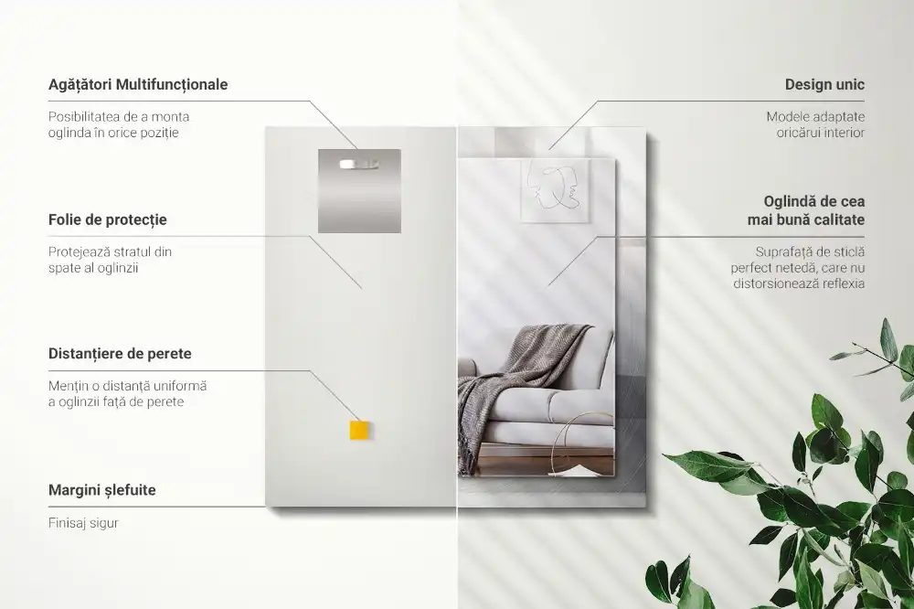 Rectangular wall mirror design Round metal surface