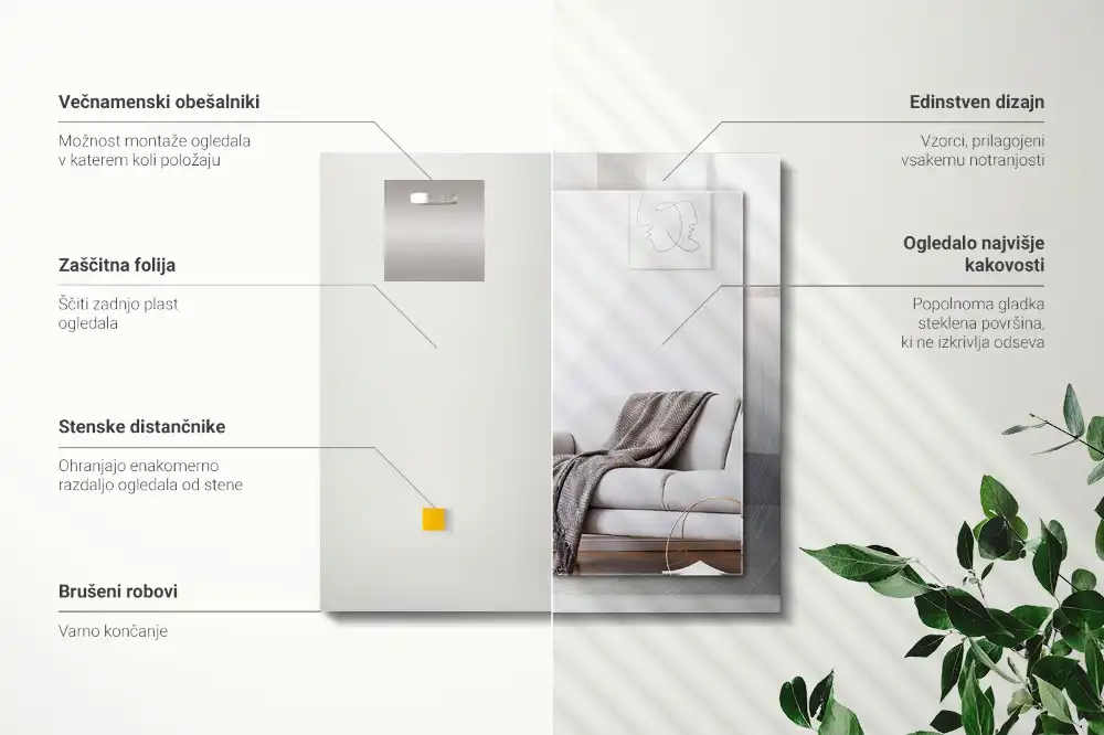 Rectangular wall mirror design Round metal surface