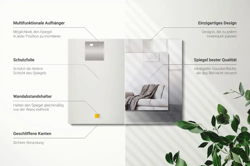 Rectangular wall mirror design Round metal surface