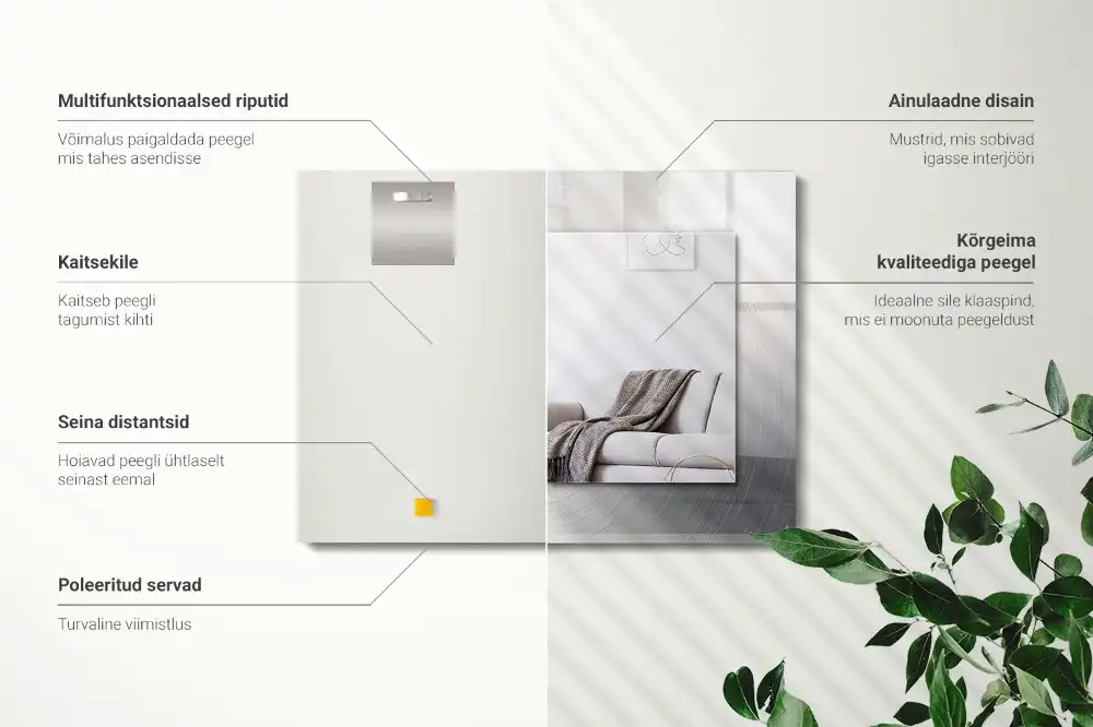 Rectangular wall mirror design Round metal surface