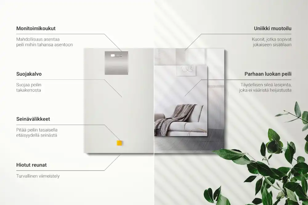 Rectangular wall mirror design Round metal surface