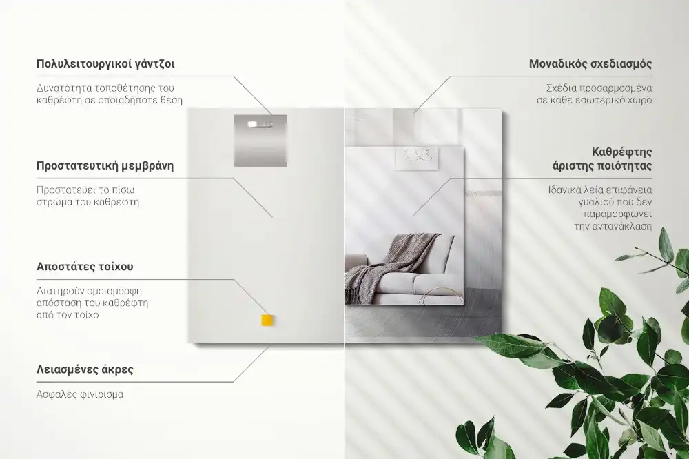 Rectangular wall mirror design Round metal surface