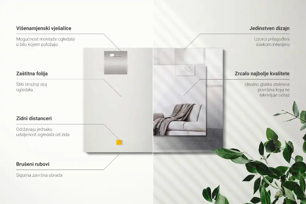 Rectangular wall mirror design Round metal surface