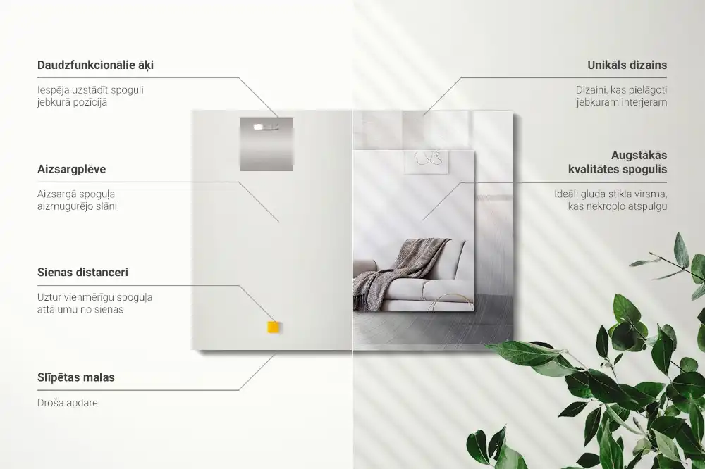 Rectangular wall mirror design Round metal surface