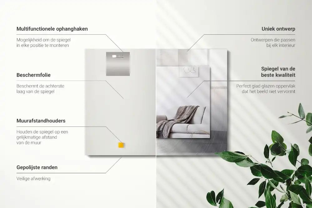 Rectangular wall mirror design Round metal surface