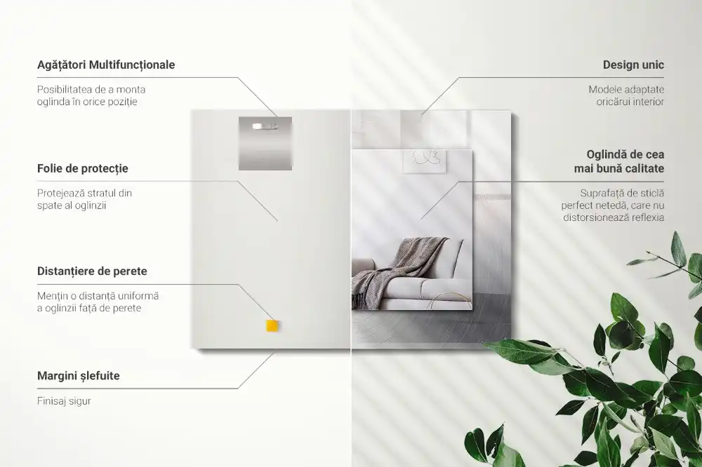 Rectangular wall mirror design Round metal surface