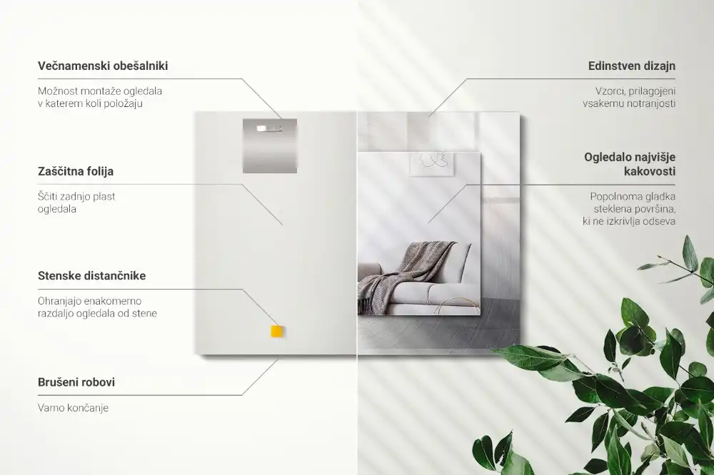 Rectangular wall mirror design Round metal surface