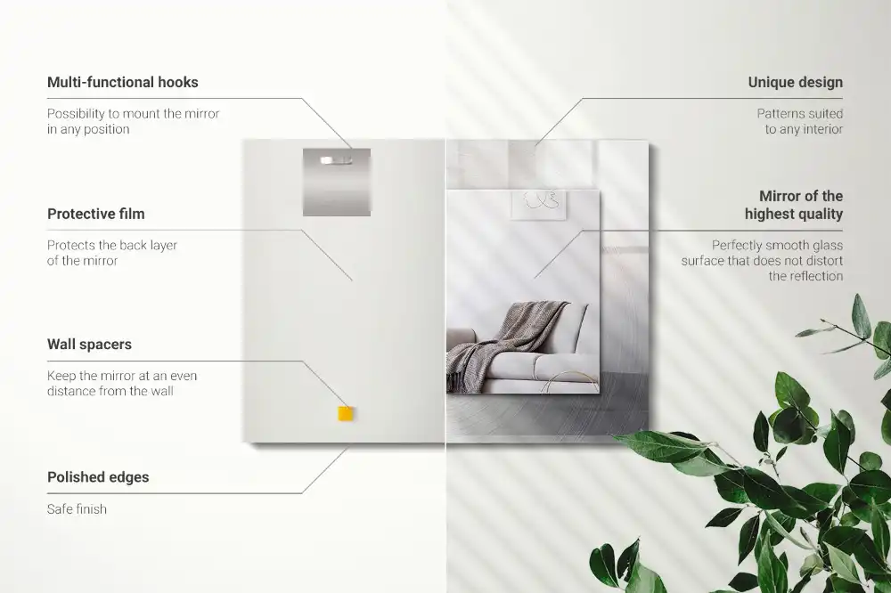 Rectangular wall mirror design Round metal surface