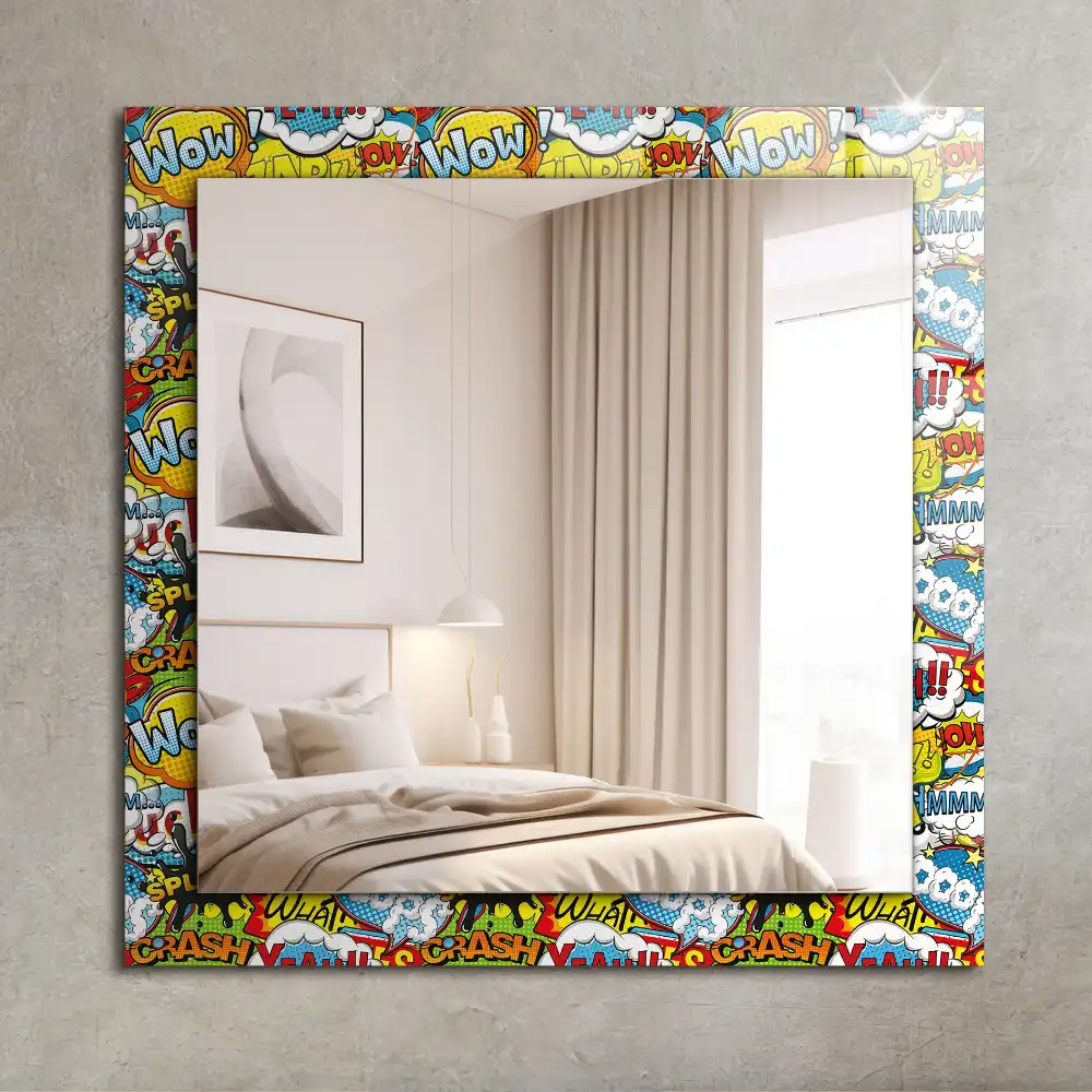 Rectangular wall mirror design Colorful comic speech bubbles