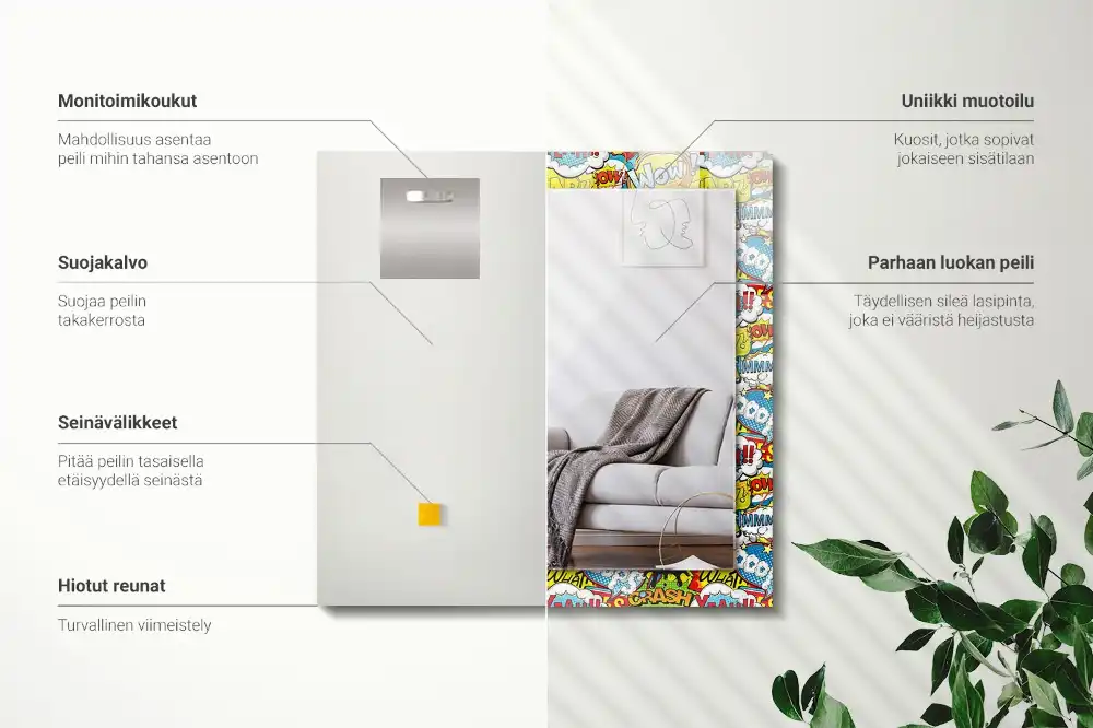 Rectangular wall mirror design Colorful comic speech bubbles