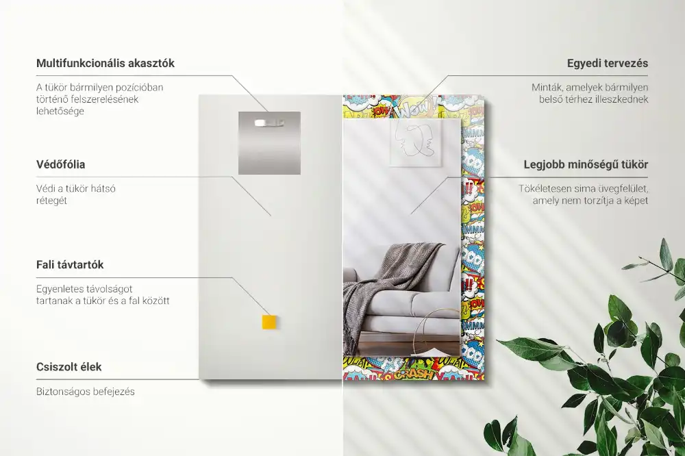 Rectangular wall mirror design Colorful comic speech bubbles