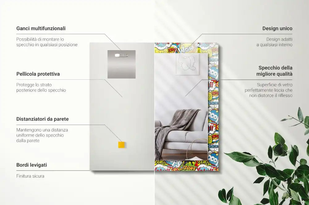 Rectangular wall mirror design Colorful comic speech bubbles