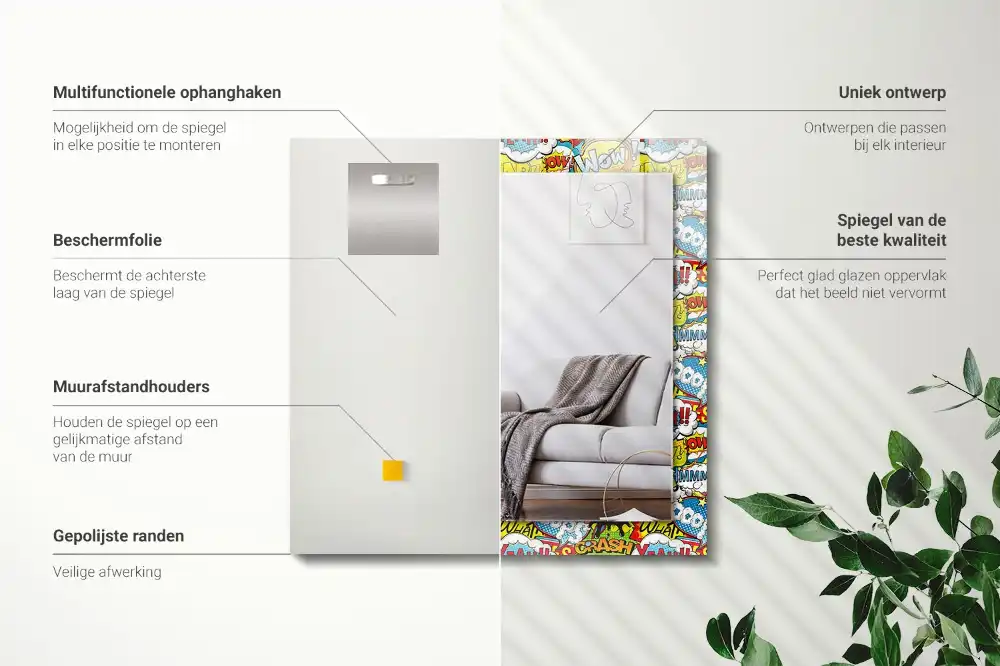 Rectangular wall mirror design Colorful comic speech bubbles