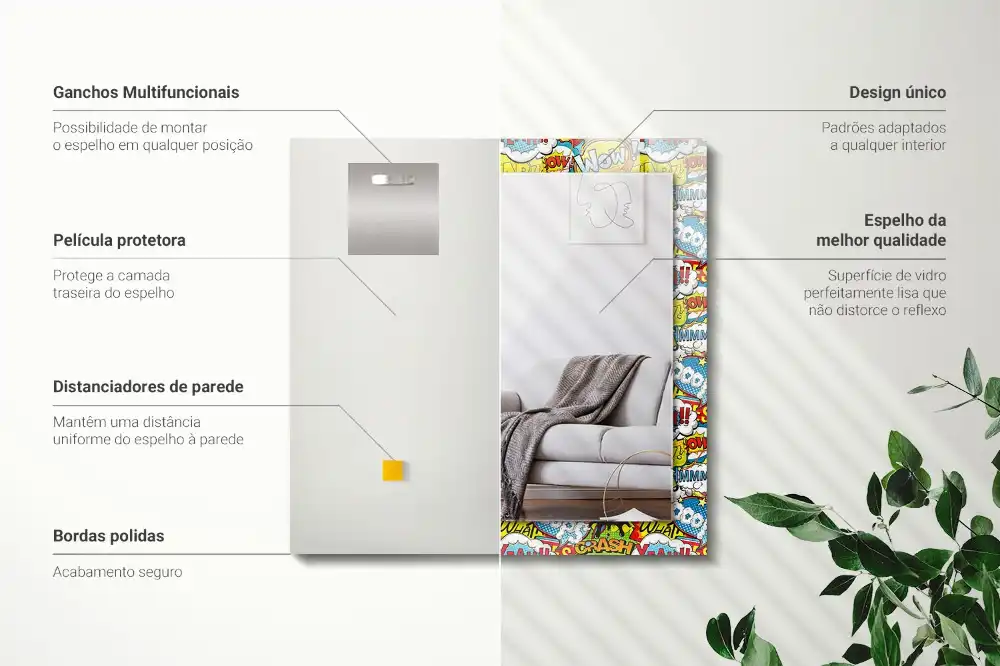 Rectangular wall mirror design Colorful comic speech bubbles