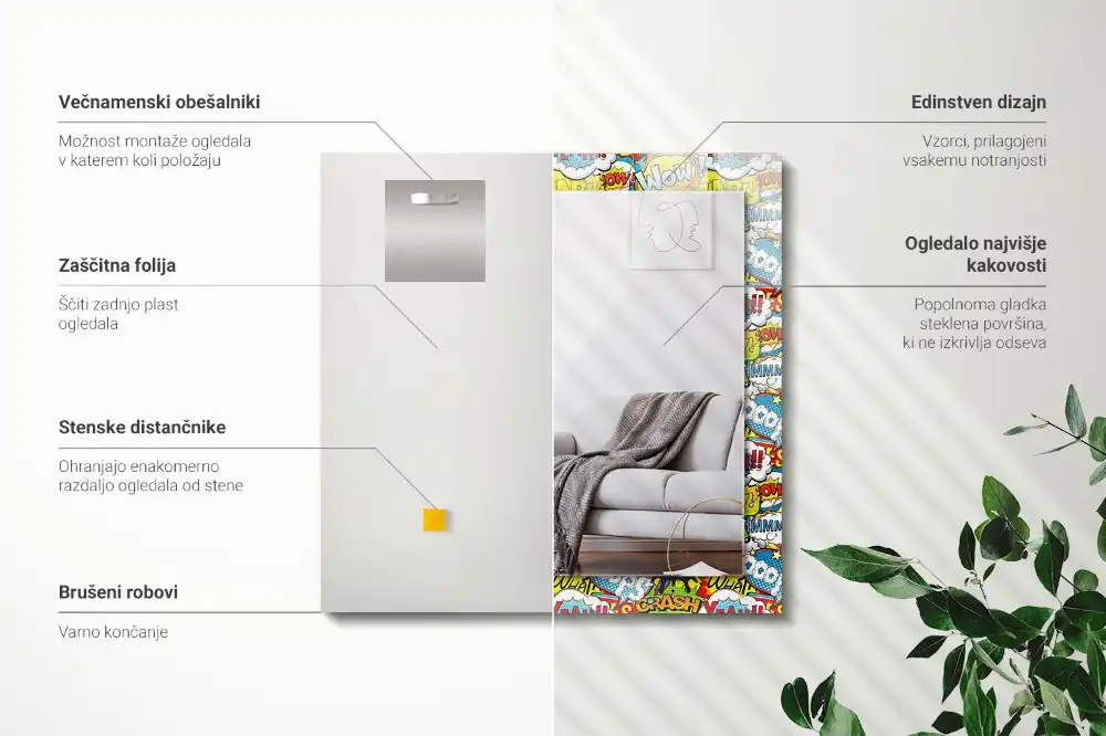 Rectangular wall mirror design Colorful comic speech bubbles