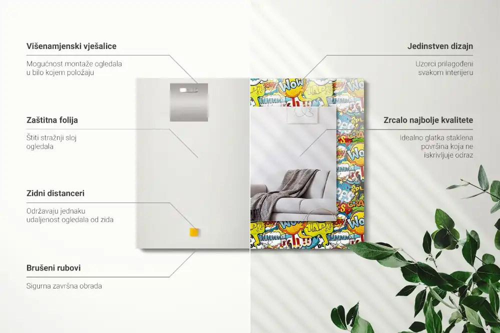 Rectangular wall mirror design Colorful comic speech bubbles